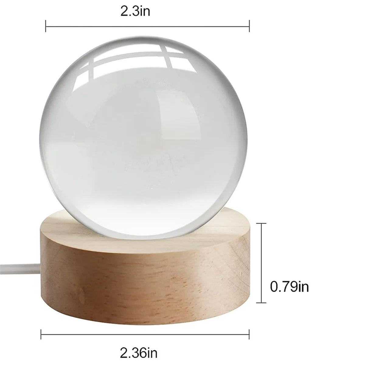 Crystal Color Night Light with Carved Crystal Ball Inside, Luminous Ornament, Starry Gift with Wooden Base,Moon