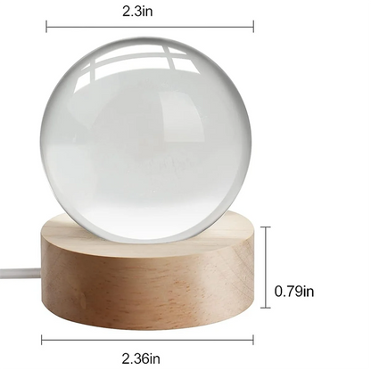 Crystal Color Night Light with Carved Crystal Ball Inside, Luminous Ornament, Starry Gift with Wooden Base,Moon