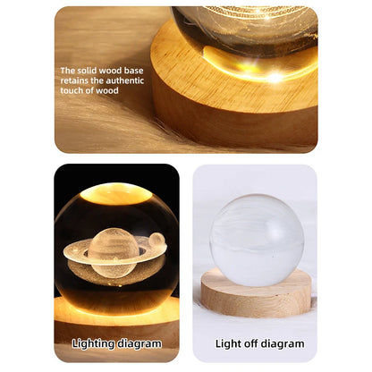 USB LED Night Light Galaxy Crystal Ball Lamp Decoration 3d Planet Moon Lamp Home Desk Bedroom Decoration New Year Gift